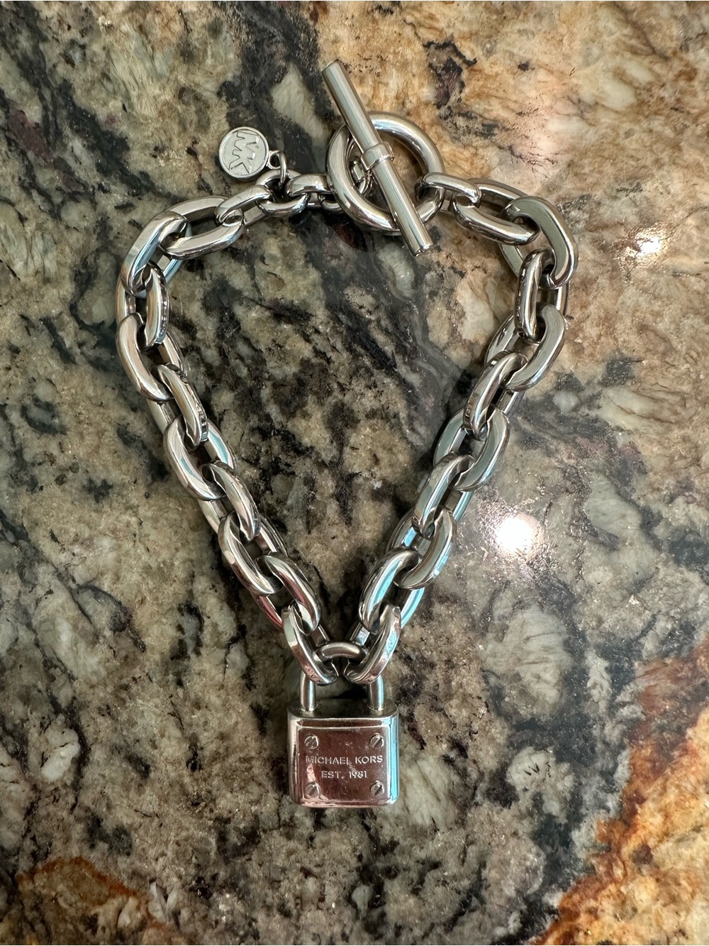 Michael Kors Silver Padlock Link Bracelet with Toggle Clasp